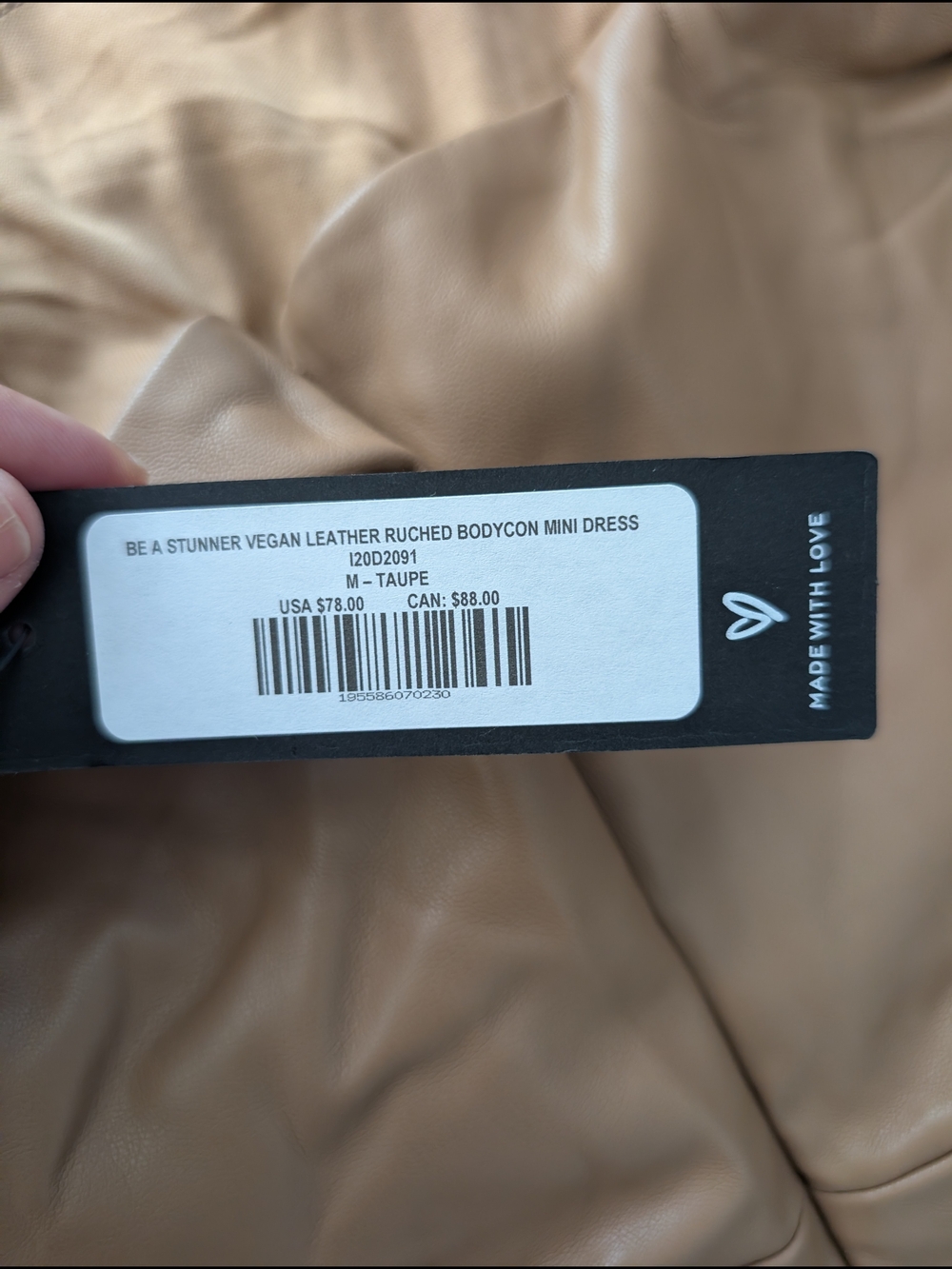 Lulu's Tan Faux Leather Bodycon Mini Dress - Picture 9 of 9